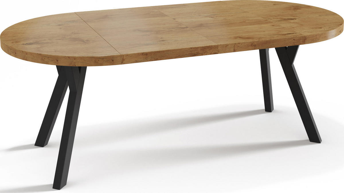 ESSTISCH Twixy runder ausziehbarer, Lancelot Eiche 90-170/90/76 cm - Eichefarben/Schwarz, Holz/Holzwerkstoff (90/90/76cm) - WFL GROUP