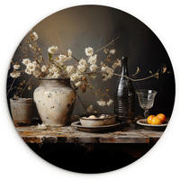 WANDBILD Stilleben - Blumen - Blumenstrauß - Vase - Wein 150x150 cm - Hellgrau, Kunststoff (150/150cm) - MuchoWow