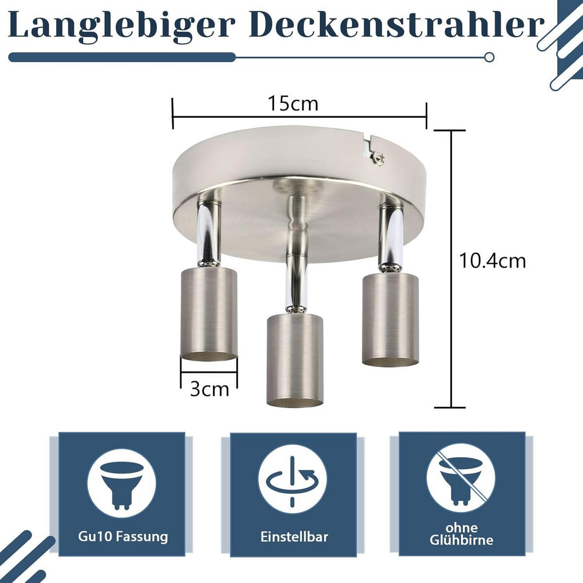 DECKENSTRAHLER Paul 15/15/10.4 cm - Nickelfarben, Metall (15/15/10.4cm) - ZMH