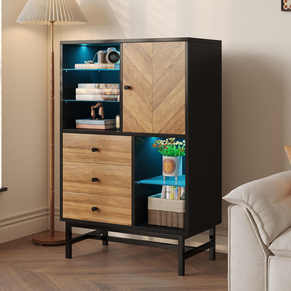 HIGHBOARD Schwarz 80/40/120,5 cm - Schwarz, Holzwerkstoff (40/120.5/80cm) - Urban Meuble