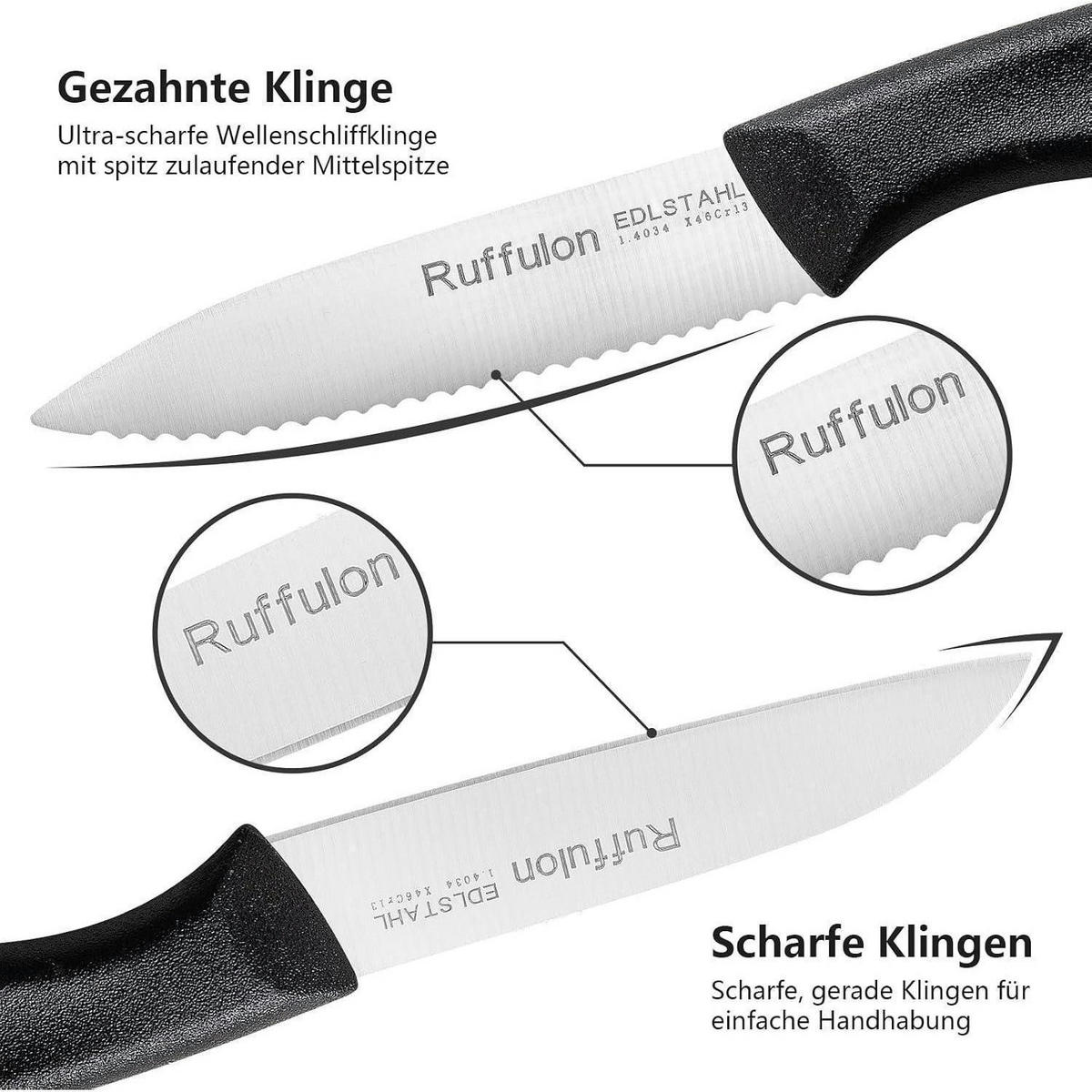 KÜCHENMESSERSET 6-teilig Edelstahl Schwarz - Hellgrau, Metall (18.8cm)