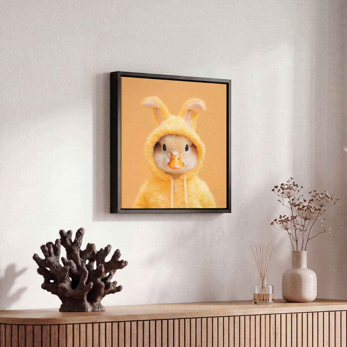 LEINWAND Bilder mit Rahmen - Osterhase - Kostüm - Ente - 20x20 - Gelb, Textil (20/20cm) - MuchoWow