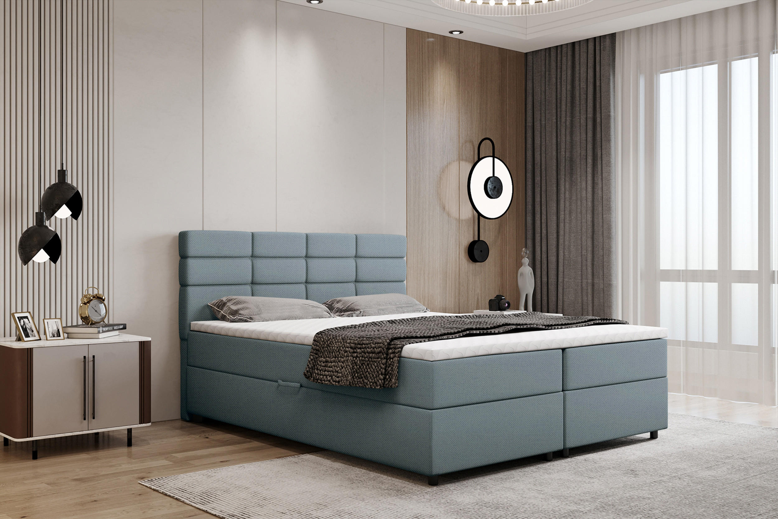 BOXBETT Reve 160 x 200 cm mit Bettkasten und Lattenrost ohne matratze - hellblau - Rosa, Holz (160/200cm) - Panda Möbel