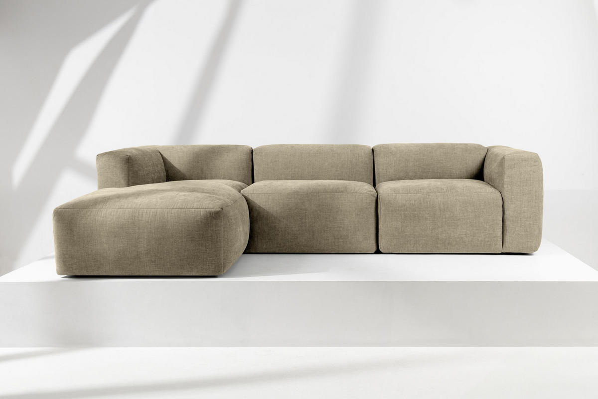 ECKMODULSOFA-LINKS BUFFO mit extrem weicher und bequemer Sitzfläche, Gewebestoff, sandfarben - Sandfarben, Textil (297/180cm) - KONSIMO®