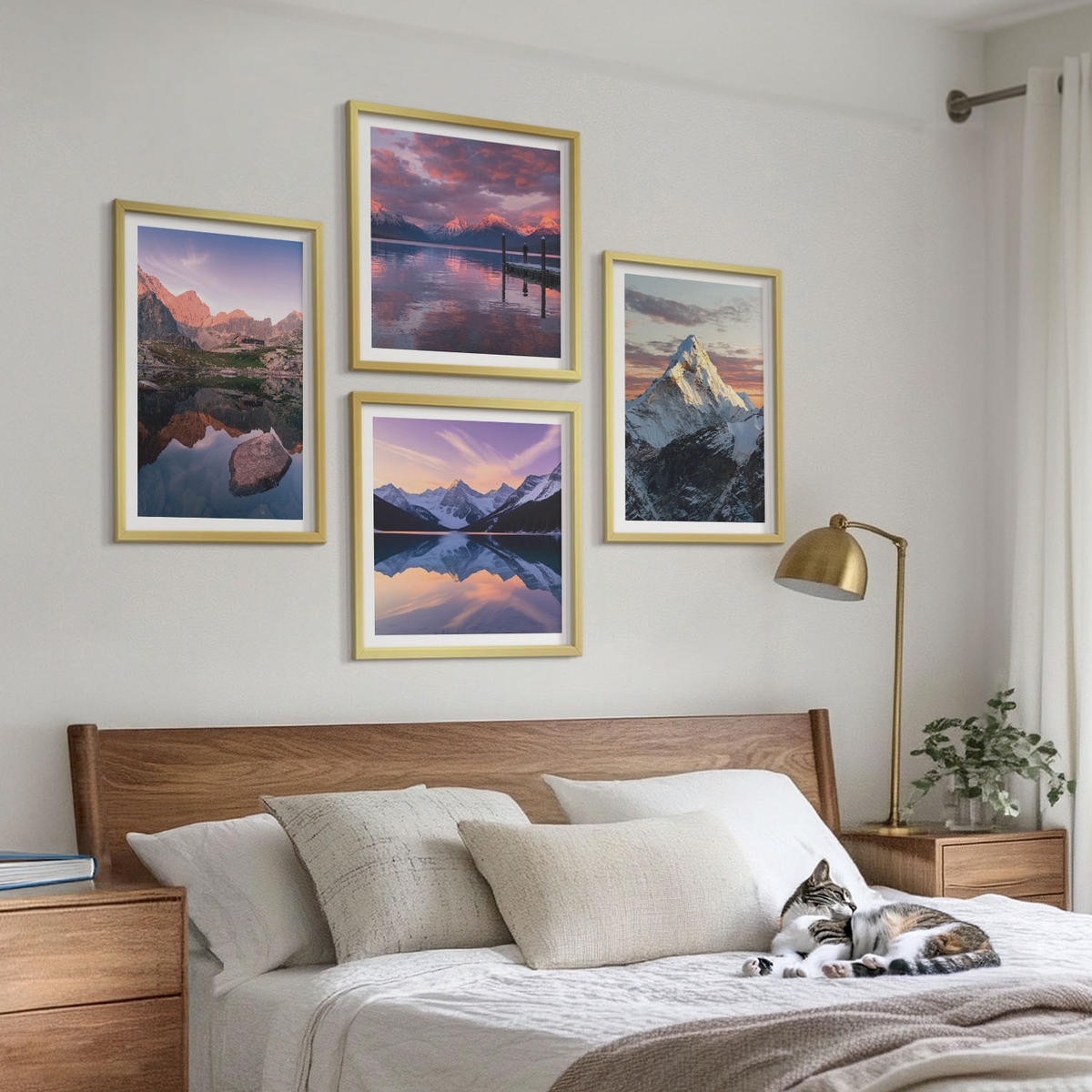 BILDER SET 4er Set - 50x50 cm & 40x60 cm Goldrahmen - Berglandschaften im Hintergrund - Goldfarben, Kunststoff (50/50cm) - TULUP