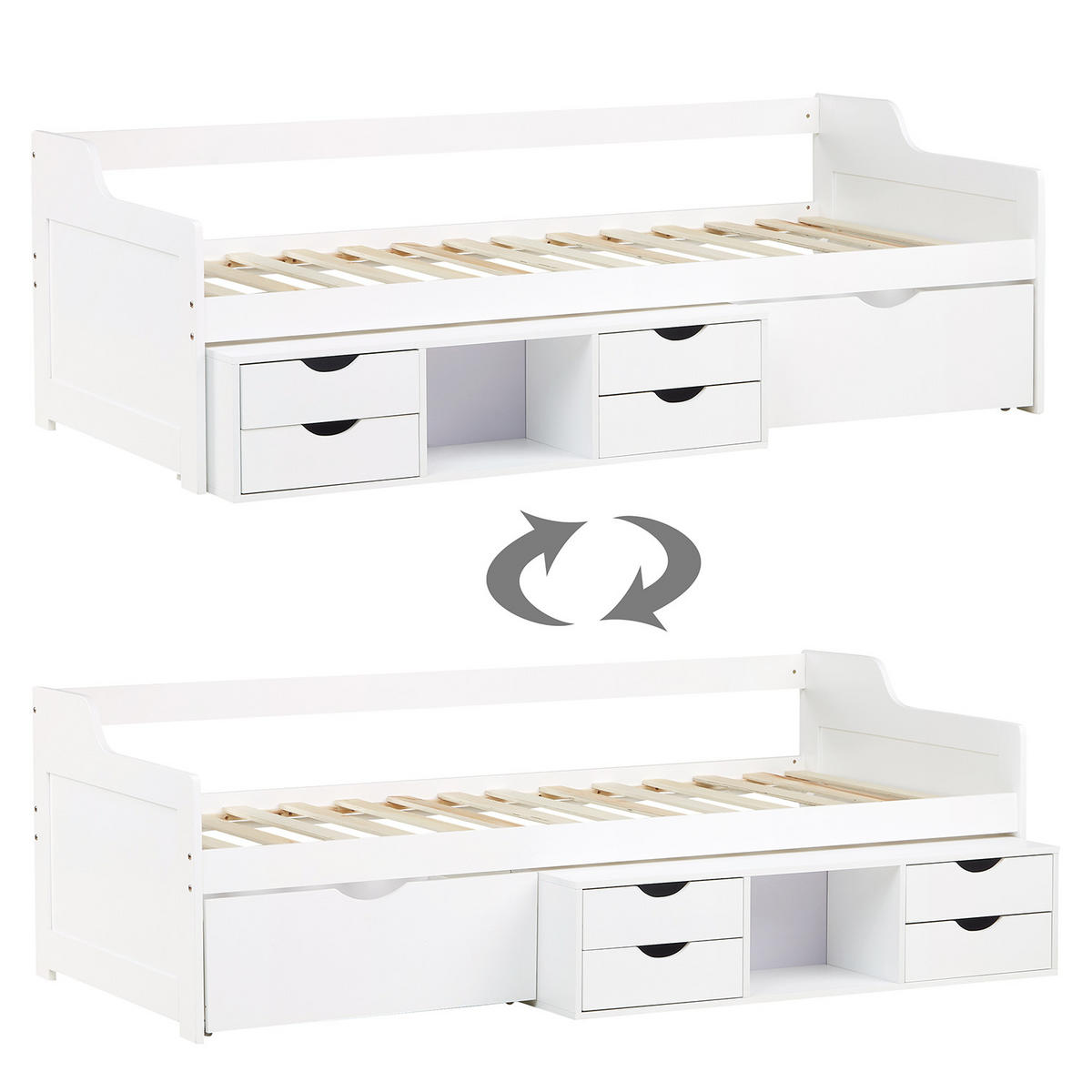 KINDERBETT mit Stauraum 90/200 cm weiß - Weiß, Holz (90/66/200cm) - Homestyle4u