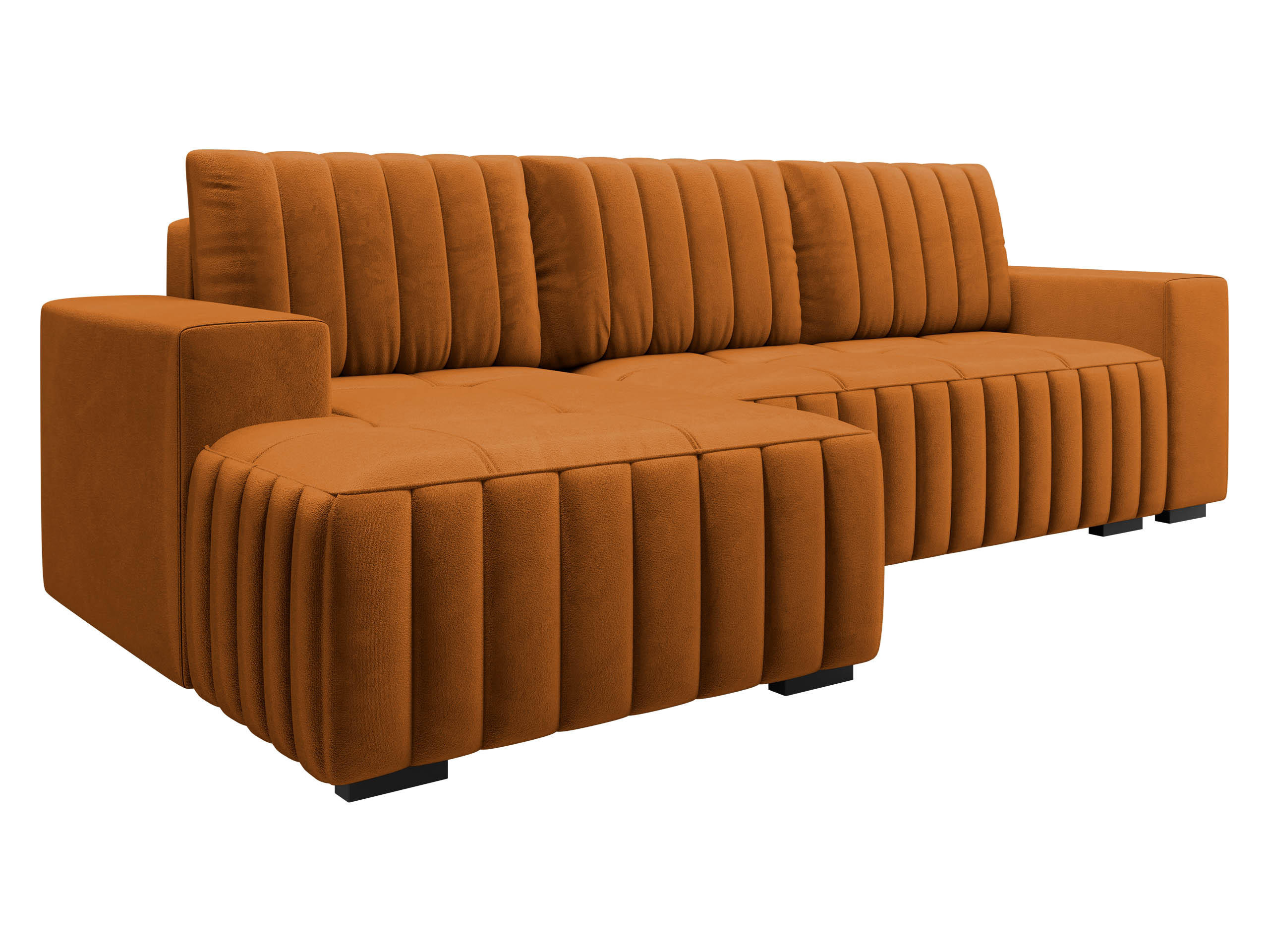 ECKSOFA Hugo, Seite: Links - Dunkelbraun/Orange, Holz/Textil (240/140cm)
