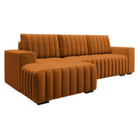 ECKSOFA Hugo, Seite: Links - Dunkelbraun/Orange, Holz/Textil (240/140cm)