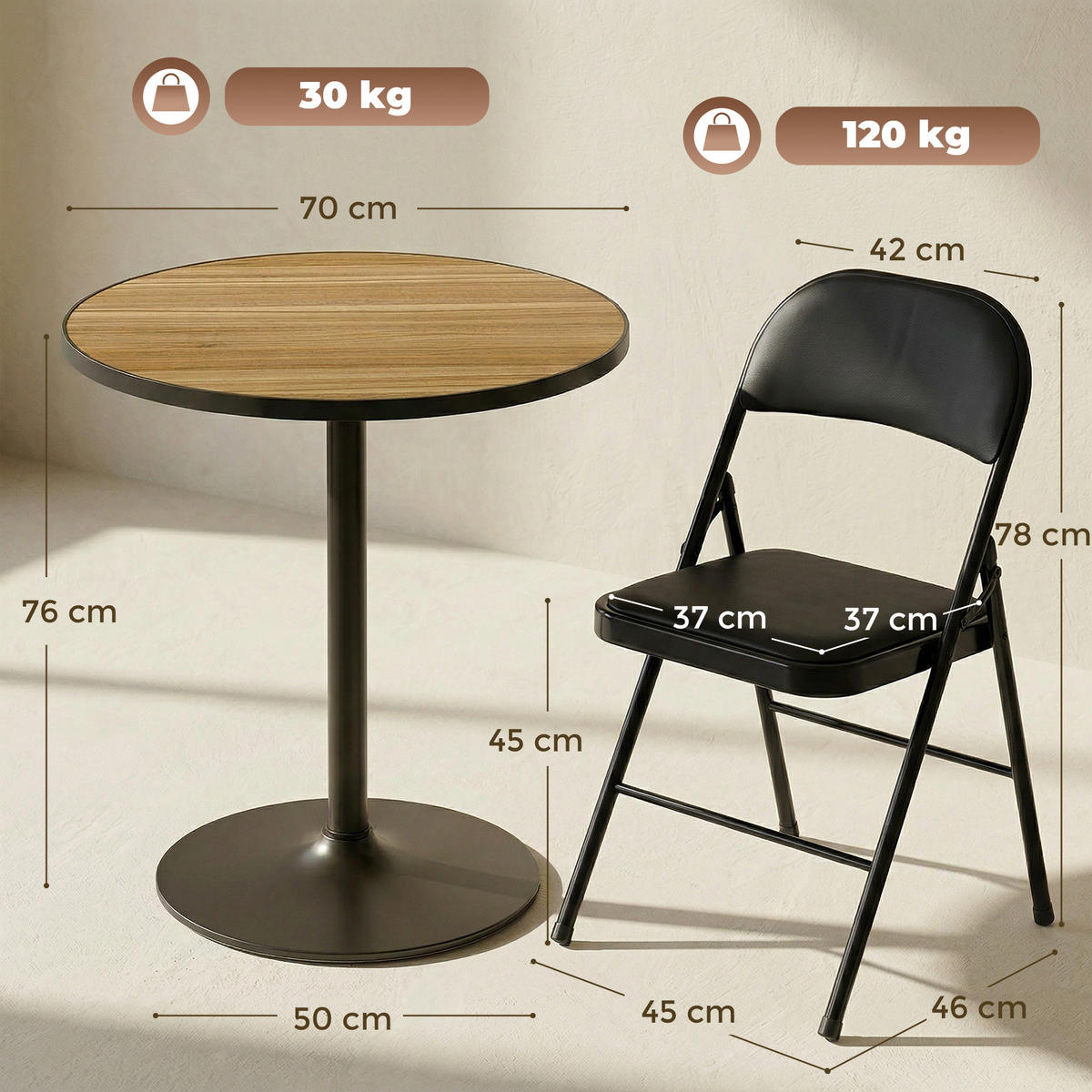 ESSGRUPPE 2er Set Kunstleder MDF Schwarz Eiche - Schwarz, Holzwerkstoff/Kunststoff (70/76/70cm) - HOMCOM