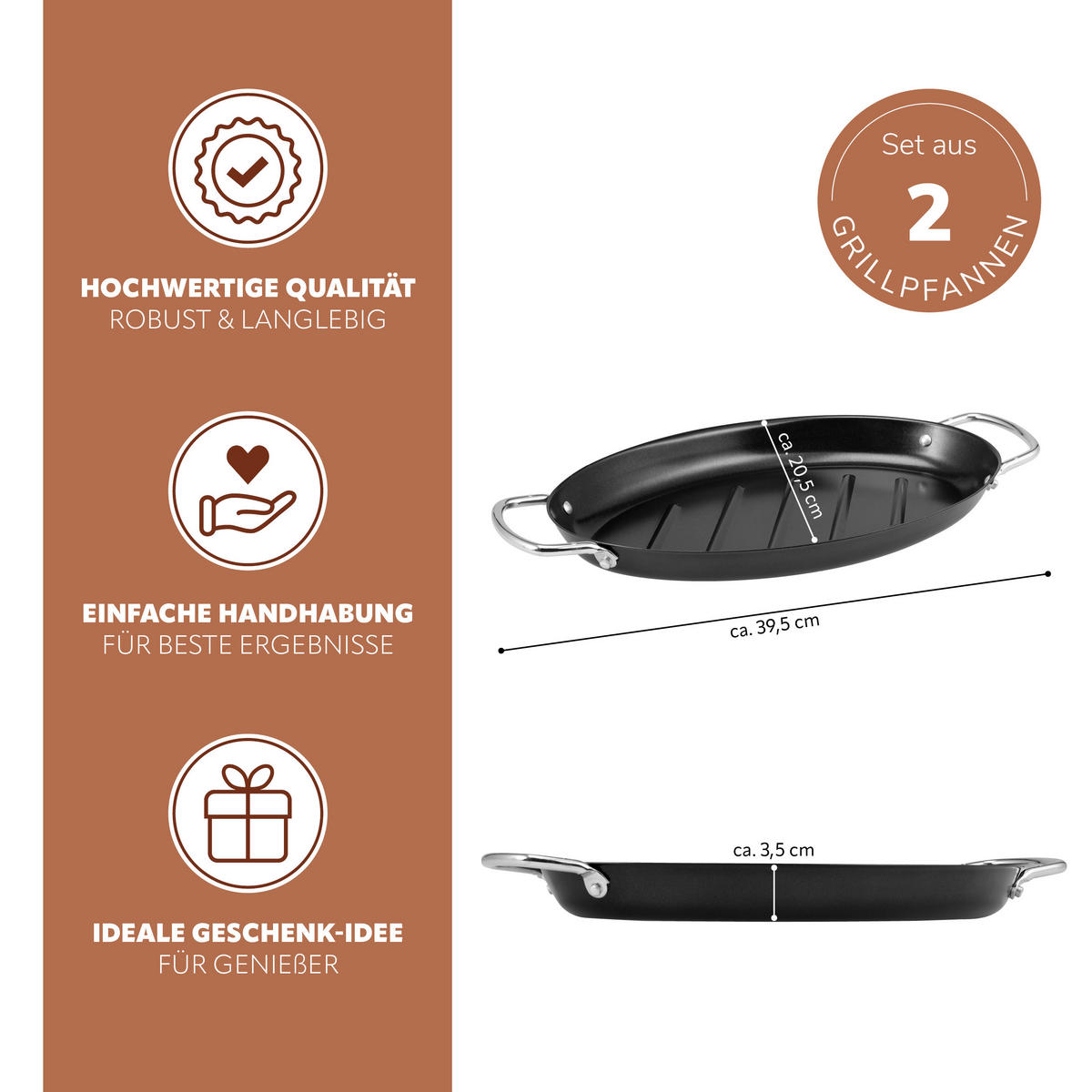 FISCH-GRILLPFANNE 2er-Set, schwarz, Metall - Schwarz, Metall (39.5/3.5/20.5cm) - bremermann