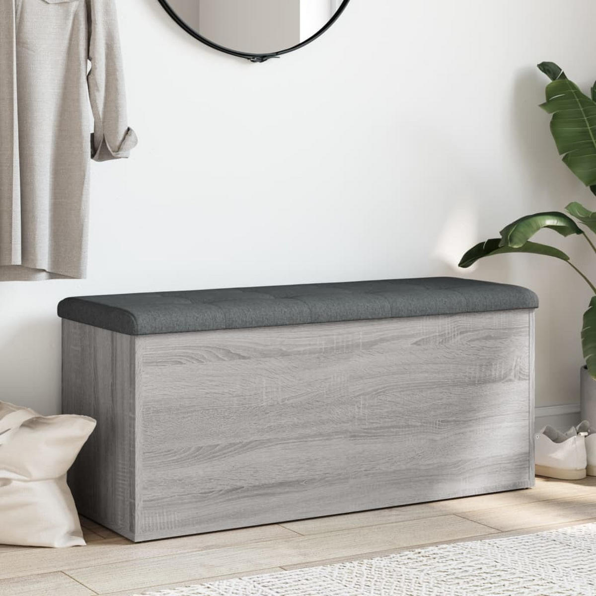 SITZBANK Jona mit Stauraum Grau Sonoma 102x42x45 cm - Grau, Holz (102/45/42cm) - DELUKE