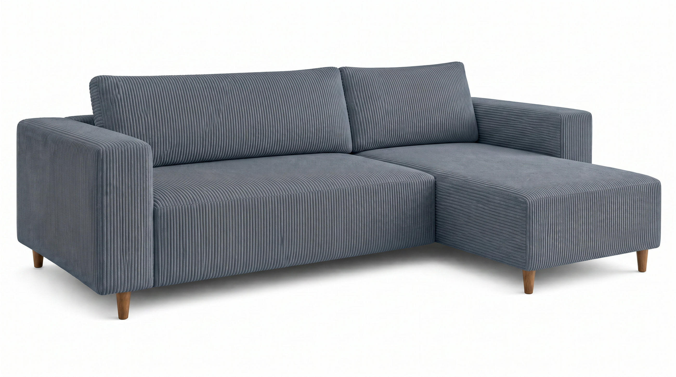 ECKSOFA RIO mit Schlaffunktion und Bettkasten, Farbe: Blau, Cordstoff, Ottomane Universal - Blau, Textil (249/142cm) - Marpur