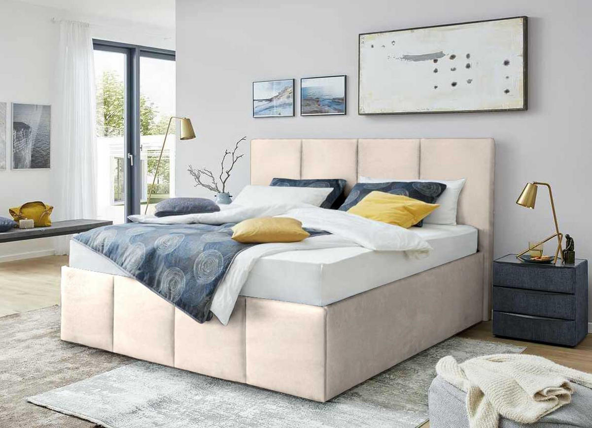 POLSTERBETT Dalas Beige 100 x 200 x 40 cm Stauraum ohne hydraulische Funktion Mit hochwertiger Matratze H2 (bis 100 kg) und Lattenrost - Beige, Holz (100/200cm) - Halmon Schlafkomfort Betten 