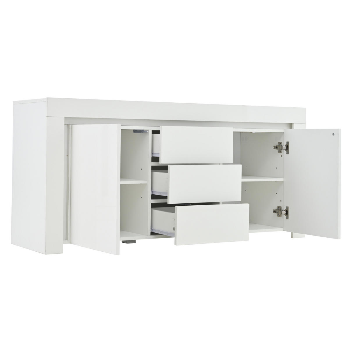 SIDEBOARD 140/40/65 cm in Weiß Hochglanz mit 2 Türen, 3 Schubladen & LED - Weiß, Holzwerkstoff (140/65/40cm) - BEAOK