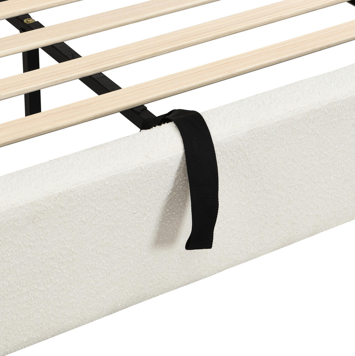 BETT mit Stauraum 160x200 cm Bouclé Beige - Beige, Metall (160/200cm) - Meubliv