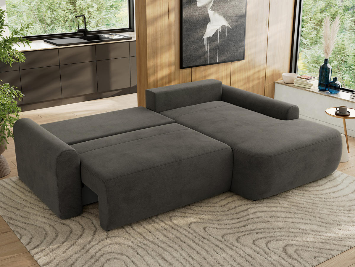 ECKSCHLAFSOFA CUBO L Dunkelgrau Velvet - rechts - Dunkelgrau/Schwarz, Kunststoff/Textil (187/273cm) - MKS