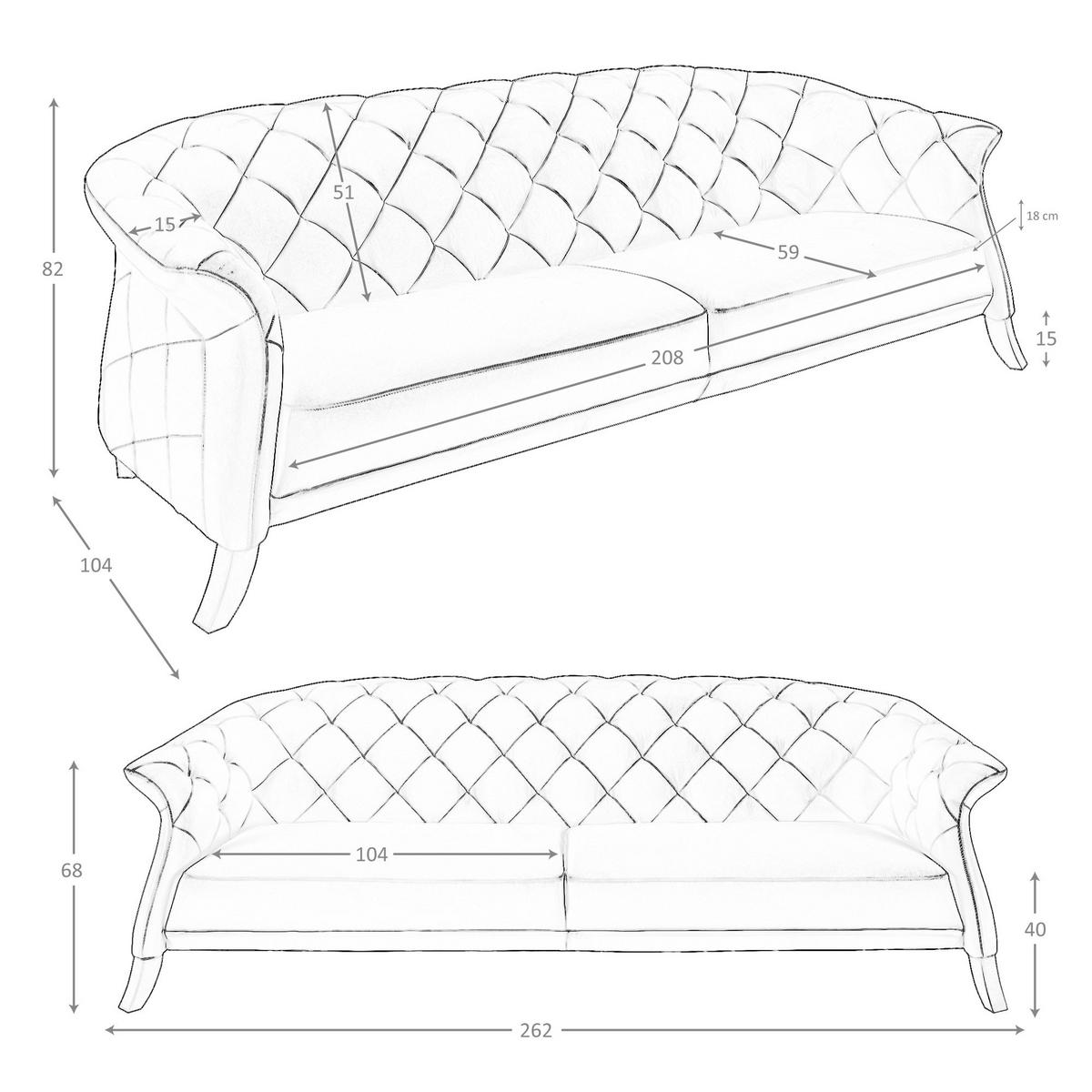 CHESTERFIELD-SOFA Klassisch Grau Honig 262/104/82 cm - Grau/Honig, Leder (262/82/104cm) - ANGEL CERDA