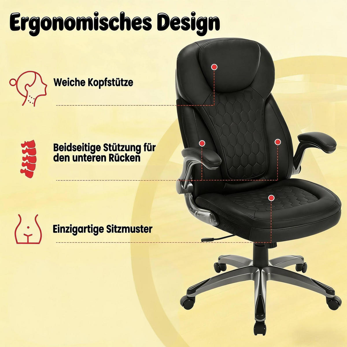 BÜROSTUHL höhenverstellbar mit hoher Rückenlehne Schwarz - Schwarz, Metall (67.5/120/73cm) - Meubliv