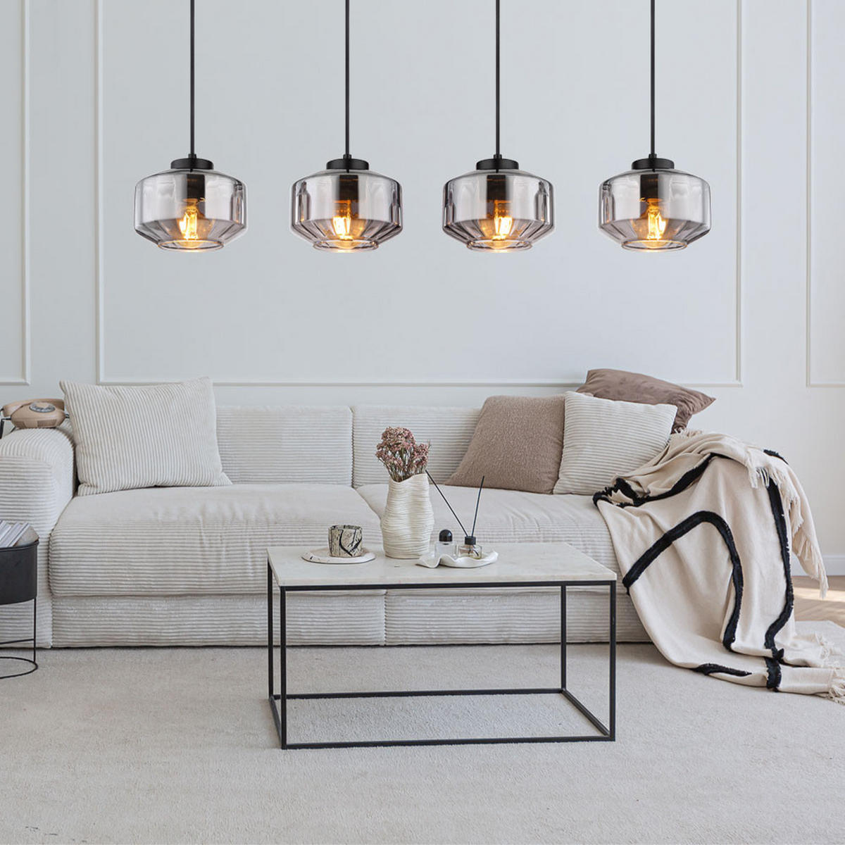 HÄNGELEUCHTE Metall Glas Schwarz - Schwarz, Glas (96/18/120cm) - Globo Lighting