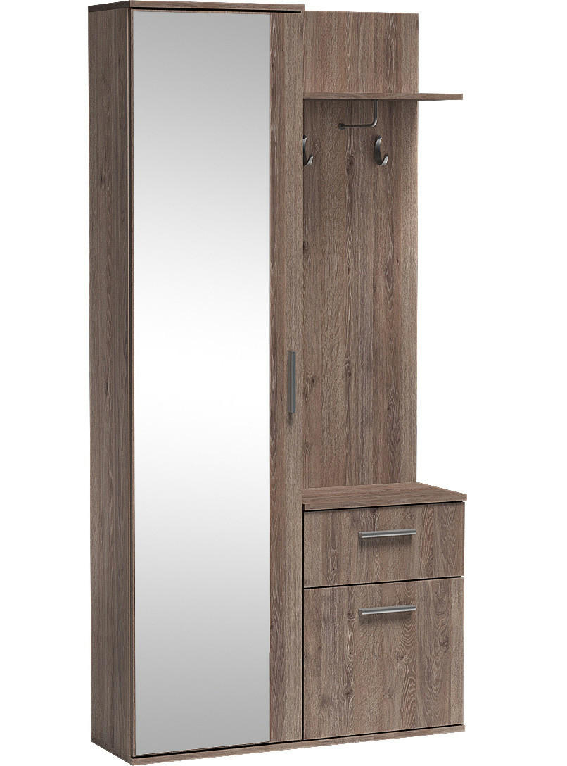 GARDEROBEN-SET Nex mit Spiegel, Haken & Stauraum – 97/195/30 cm – Trüffel Eiche - Trüffeleichefarben, Holzwerkstoff (97/195/30cm) - WFL GROUP