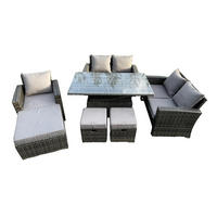 GARTENMÖBEL-SET SOFA HÖHENVERSTELLBARER ESSTISCH 3 HOCKER Polyrattan Dunkelgrau Gemischt 8-Sitzer - Dunkelgrau, Metall - Fimous
