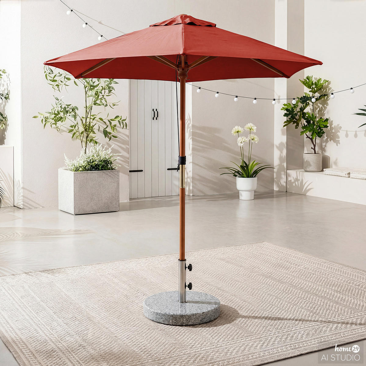 SONNENSCHIRM - Eukalyptus massiv / Polyester - Terracotta, Holz/Textil (200/200cm) - home24