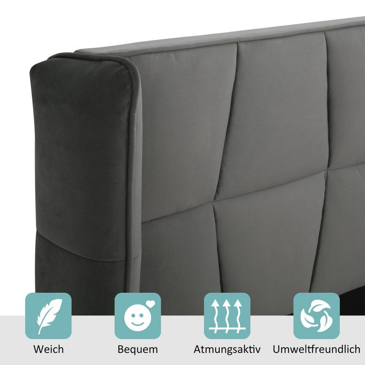POLSTERBETT 140/200 cm in Grau Samt mit Lattenrost - Grau, Holz/Textil (140/200cm) - KOMHTOM