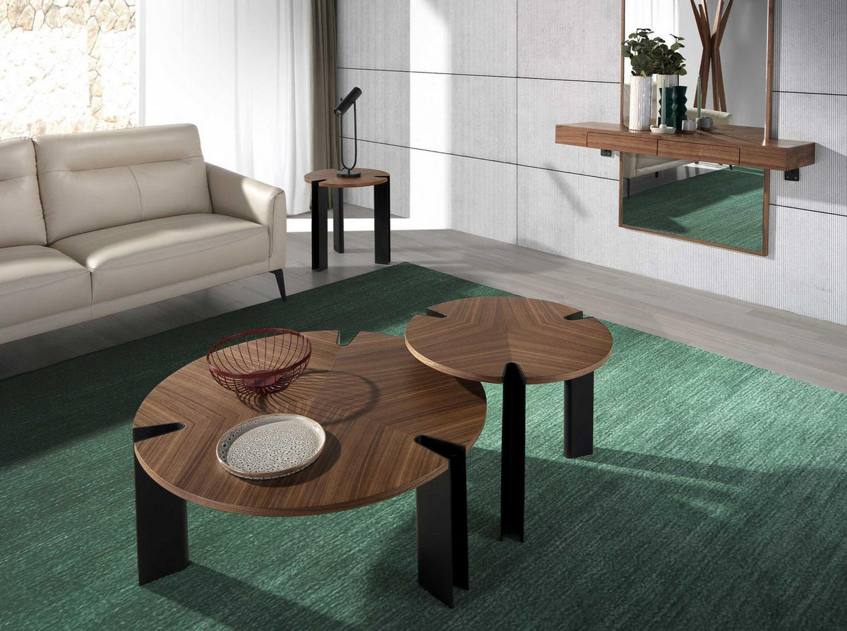 COUCHTISCH Runder Couchtisch Nussbaum und schwarzer Stahl Ø90/36 cm - Nussbaumfarben/Schwarz, Holz (90/90/36cm) - ANGEL CERDA