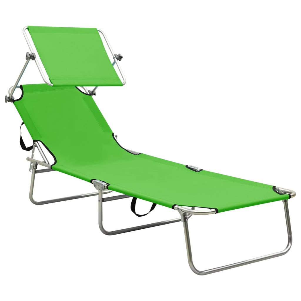 KLAPPLIEGE mit Sonnendach Grün Aluminium - Grün, Textil (57.5/27/187cm) - furnicato