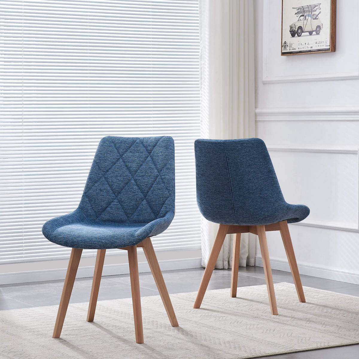 STUHL TANIA Blau 2 Stück - Blau, Holz/Textil (52/88/60cm) - B&D Home