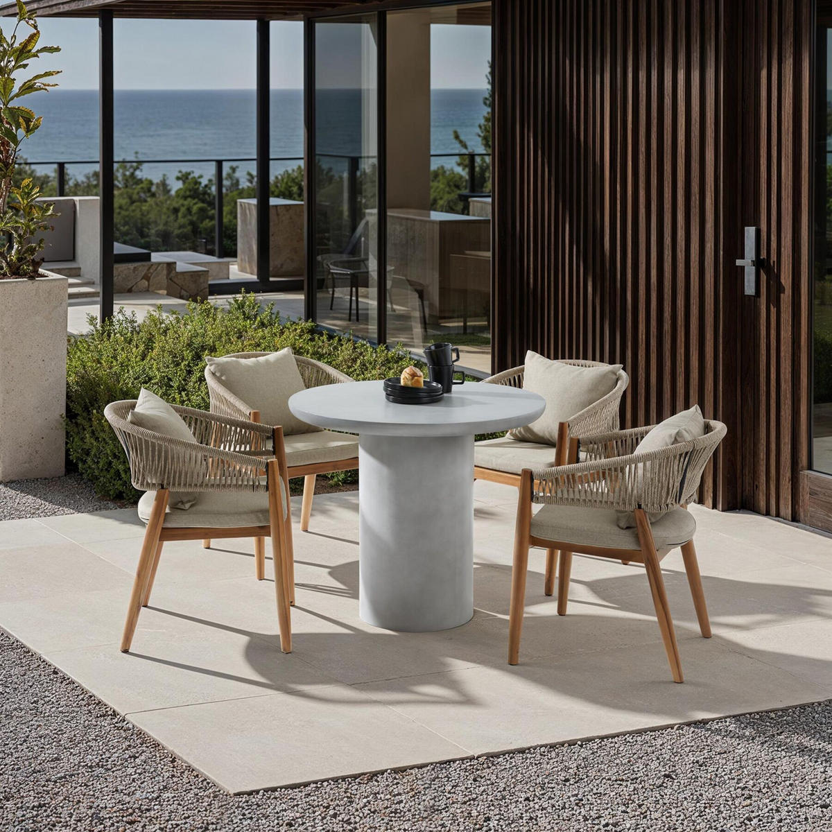 RUNDER-GARTENTISCH Talmi,inkl. Bodenschoner, 86,5 x 75,5 cm,betongrau - Grau, Keramik (86.5/86.5/75.5cm) - tectake