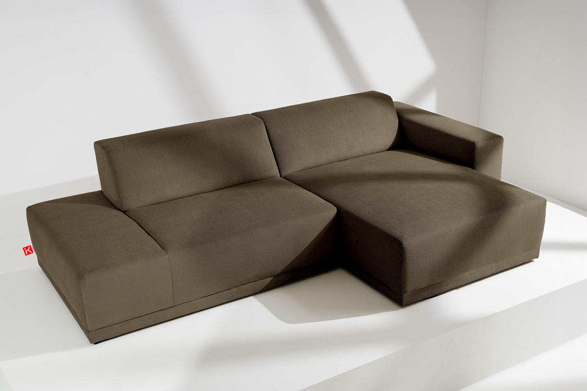 ECKSOFA-RECHTS MUDI in moderner Optik mit hochwertigem Kaltschaum, Cord-Stoff, braun - Schwarz/Braun, Textil (280/160cm) - KONSIMO®