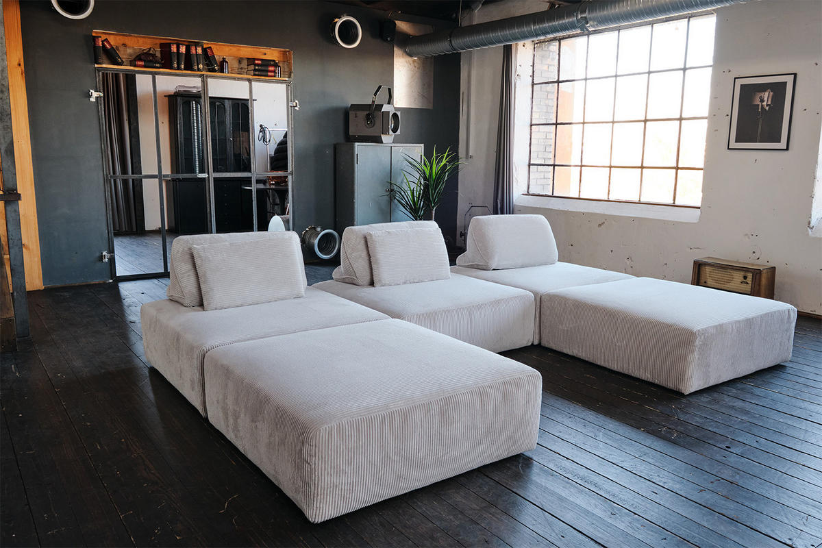 MODULSOFA WIOLO SOFT 5 MODULE 5 KISSEN Hellgrau Cord - Hellgrau/Schwarz, Kunststoff/Textil (333/84/222cm) - KAWOLA