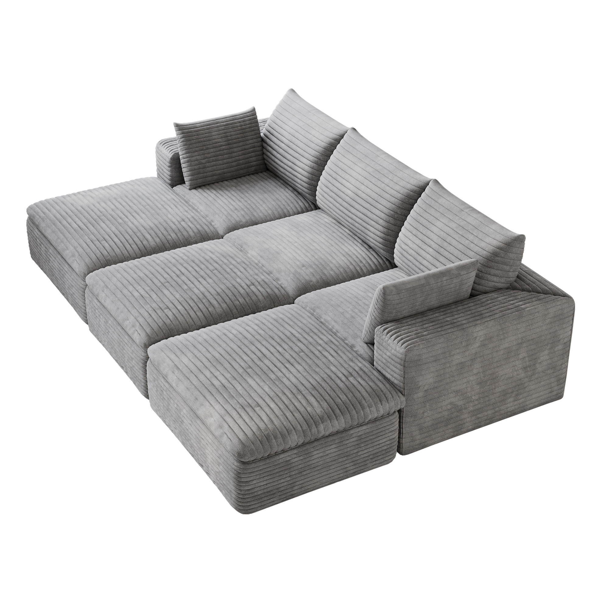 3-SITZER aus Stoff 260 cm Grau modular mit Schaumstoffkern und flexibel kombinierbaren Elementen - Grau, Textil (260/60/160cm) - Modfu