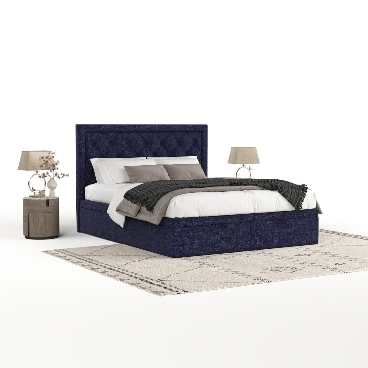 POLSTERBETT Nicobar mit Stauraum 160/200 cm Marineblau im Alta Stoff - Schwarz/Dunkelblau, Holz/Holzwerkstoff (160/200cm) - AltaBeds