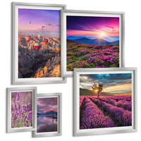 BILDER SET 5er Set - 50x50 cm & 20x30 cm & 40x60 cm Silberner Rahmen - Sonnenuntergang auf Lavendelfeldern - Silberfarben, Kunststoff (40/60cm) - TULUP