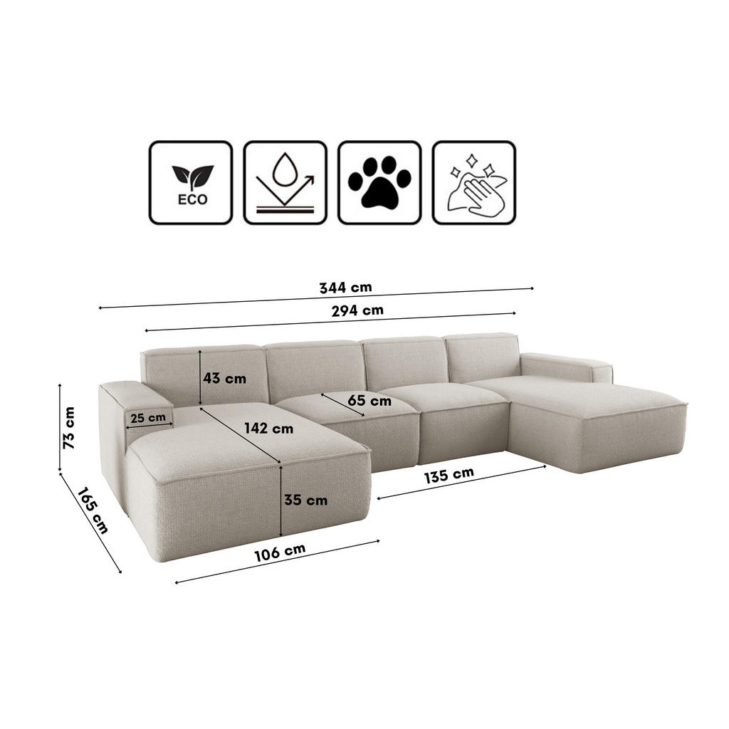 Thumbnail - Kaiser Möbel Ecksofa, Ecru, Holz, U-Form,L-Form, 344x165 cm, Wohnzimmer, Sofas & Couches, Wohnlandschaften, Ecksofas