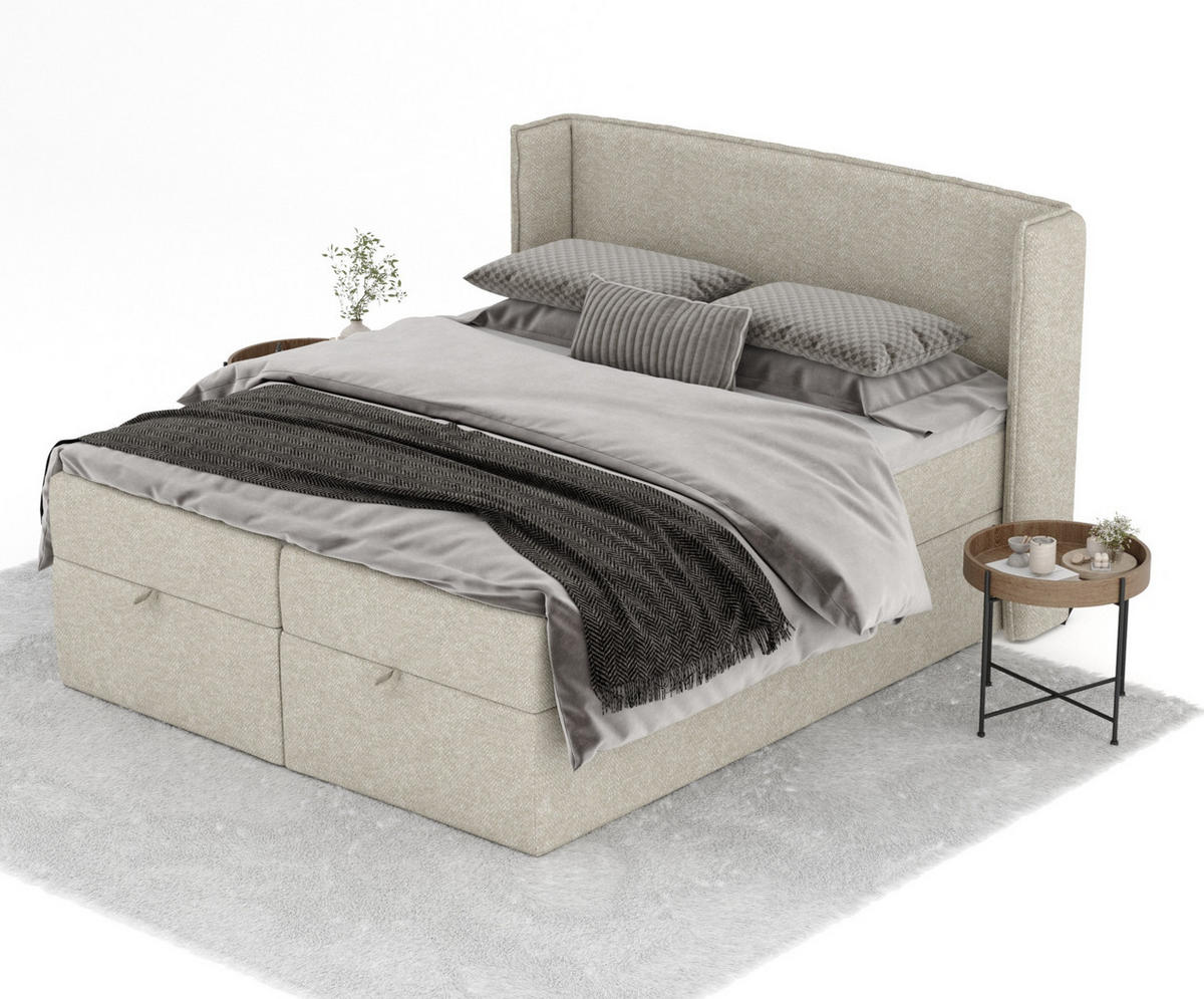 BOXBETT Passion Beige Grau 140/200 cm mit Matratze und Topper - Beige/Schwarz, Holz/Holzwerkstoff (140/200cm) - Maison de Reve