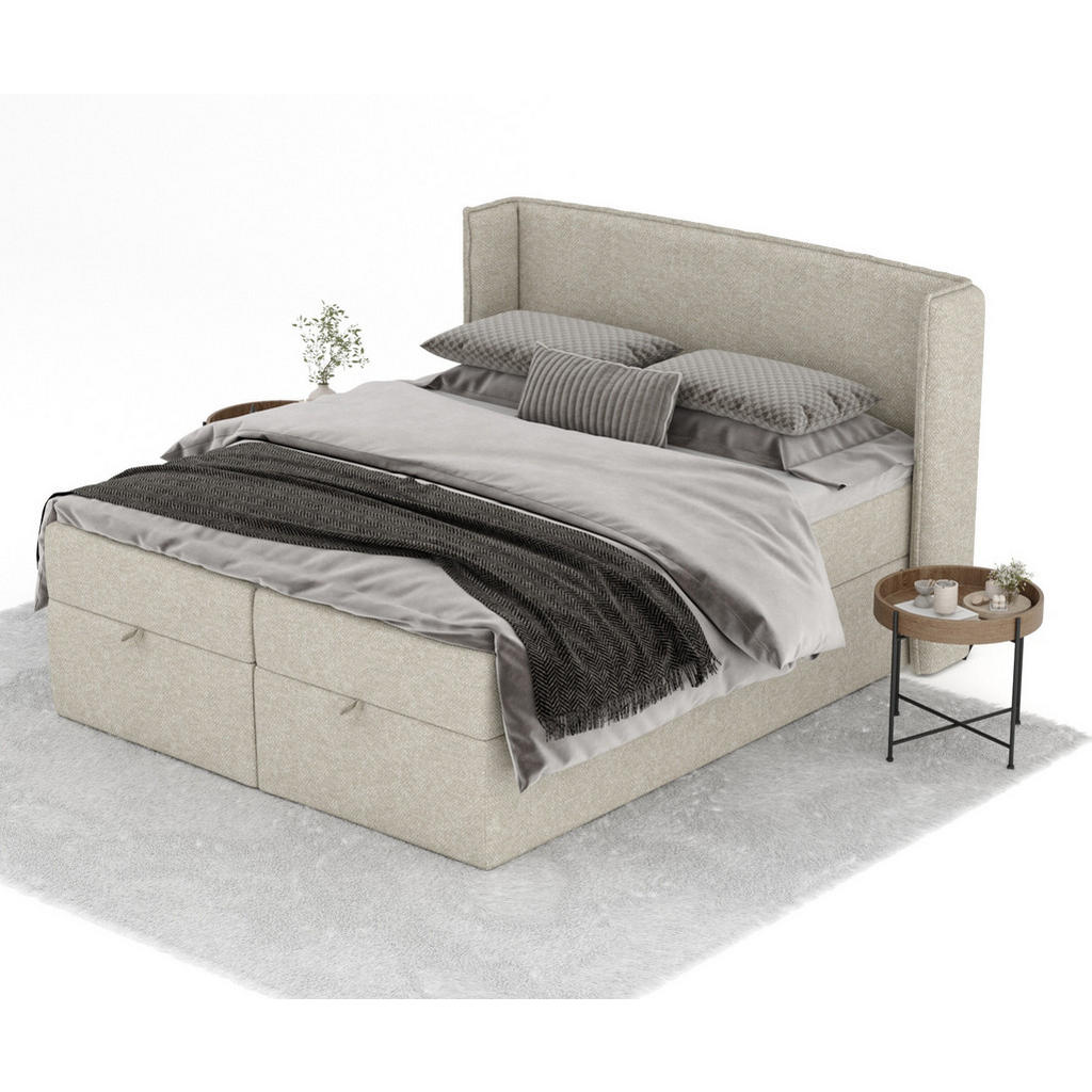 Thumbnail - Maison de Reve Boxbett, Beige, Grau, Textil, Buche, Kiefer, H3, Höhe ca. 20 cm, 180x200 cm, Oeko-Tex® Standard 100, Reac...