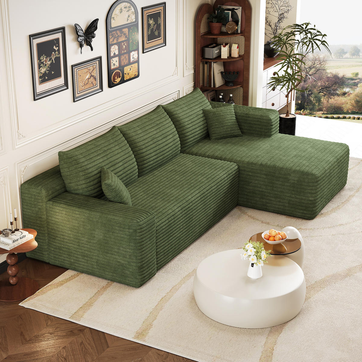 ECKSOFA Stoff Grün modular - Grün, Textil (241/151cm) - WISHDOR