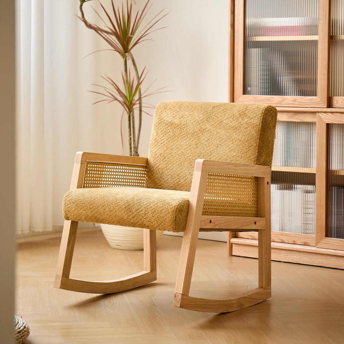 SCHAUKELSTUHL Holz Rattan Gelb - Gelb, Holz (59/76/67cm) - Nordlys