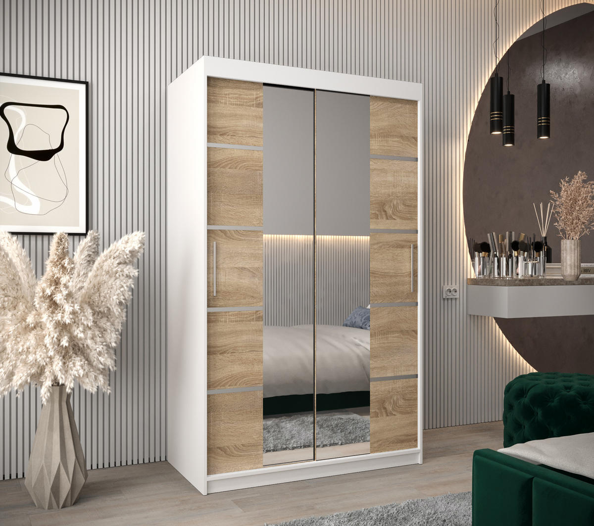 SCHWEBETÜRENSCHRANK 200/120/62 2-türig - Silberfarben/Weiß, Holz/Kunststoff (120/200/62cm) - Abiks Möbel