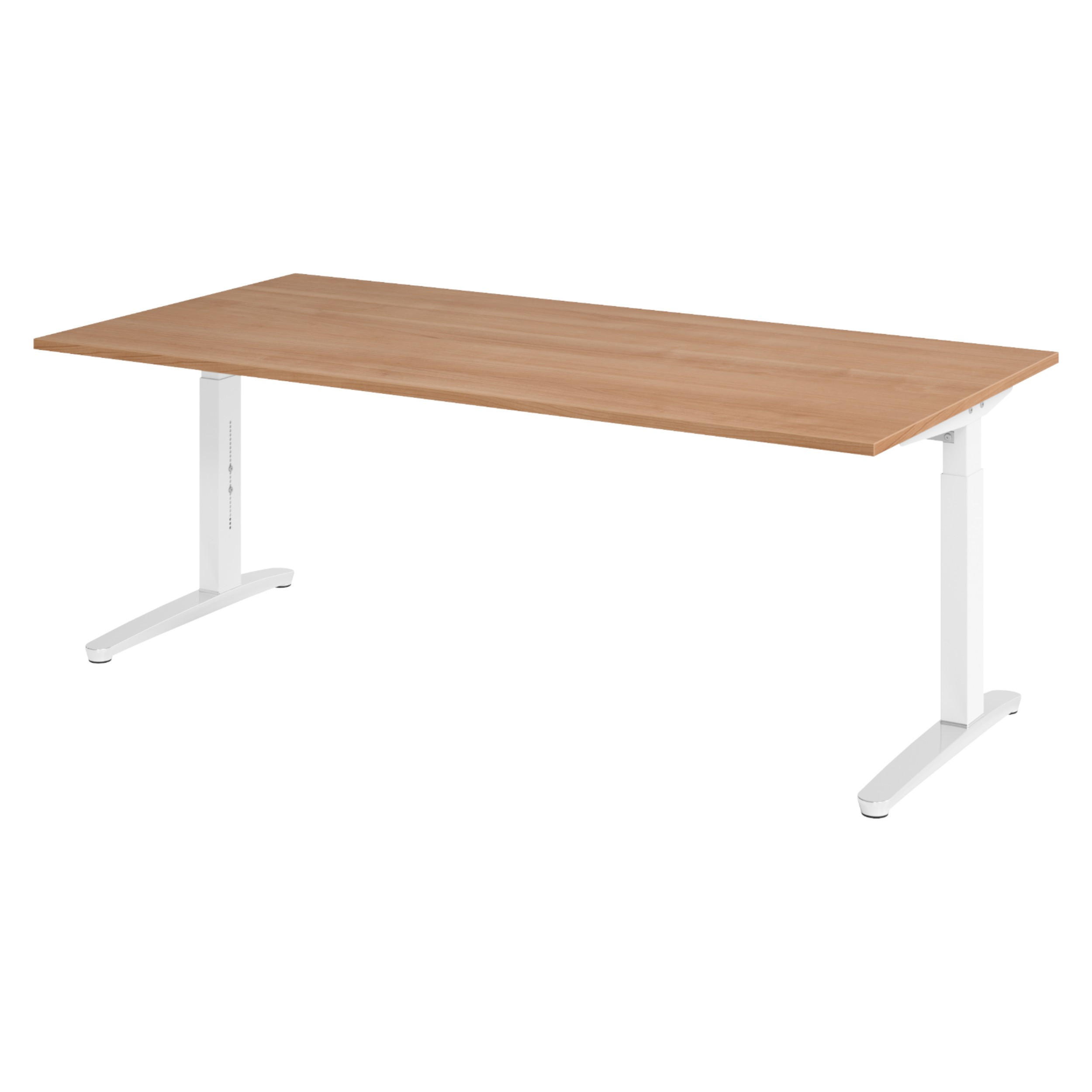 bümö Schreibtisch Nussbaum, Weiß, Silber 200x74x100 cm