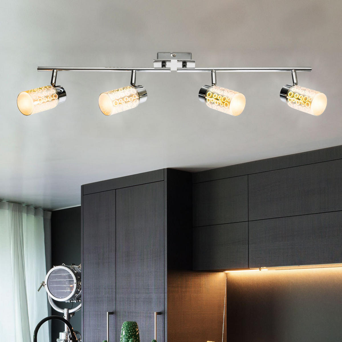 LED DECKENLEUCHTE Silber 3D Effekt bewegliche Spots - Silberfarben, Glas (72/6/15cm) - Globo Lighting