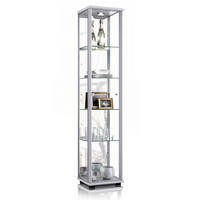 GLASVITRINE 33/37/176 cm mit Spiegel, LED & 4 höhenverstellbaren Glasböden - Transparent/Silberfarben, Glas/Holzwerkstoff (37/176/33cm) - K-Möbel
