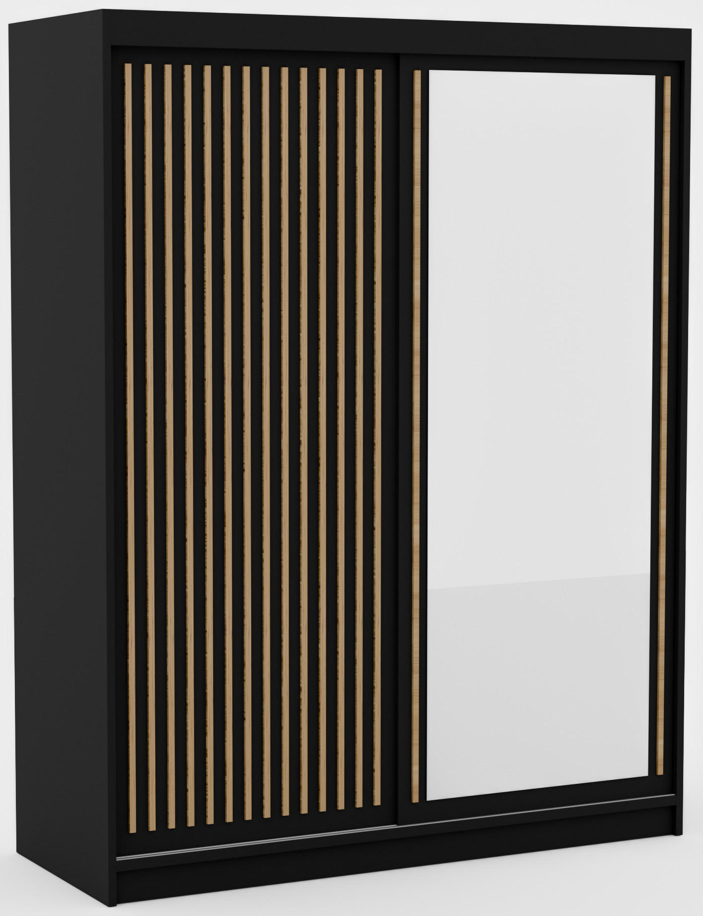 SCHIEBETÜRENSCHRANK Orvena 160 mit Spiegel – Schwarz - Schwarz, Holzwerkstoff (160/205/60cm) - Möblo