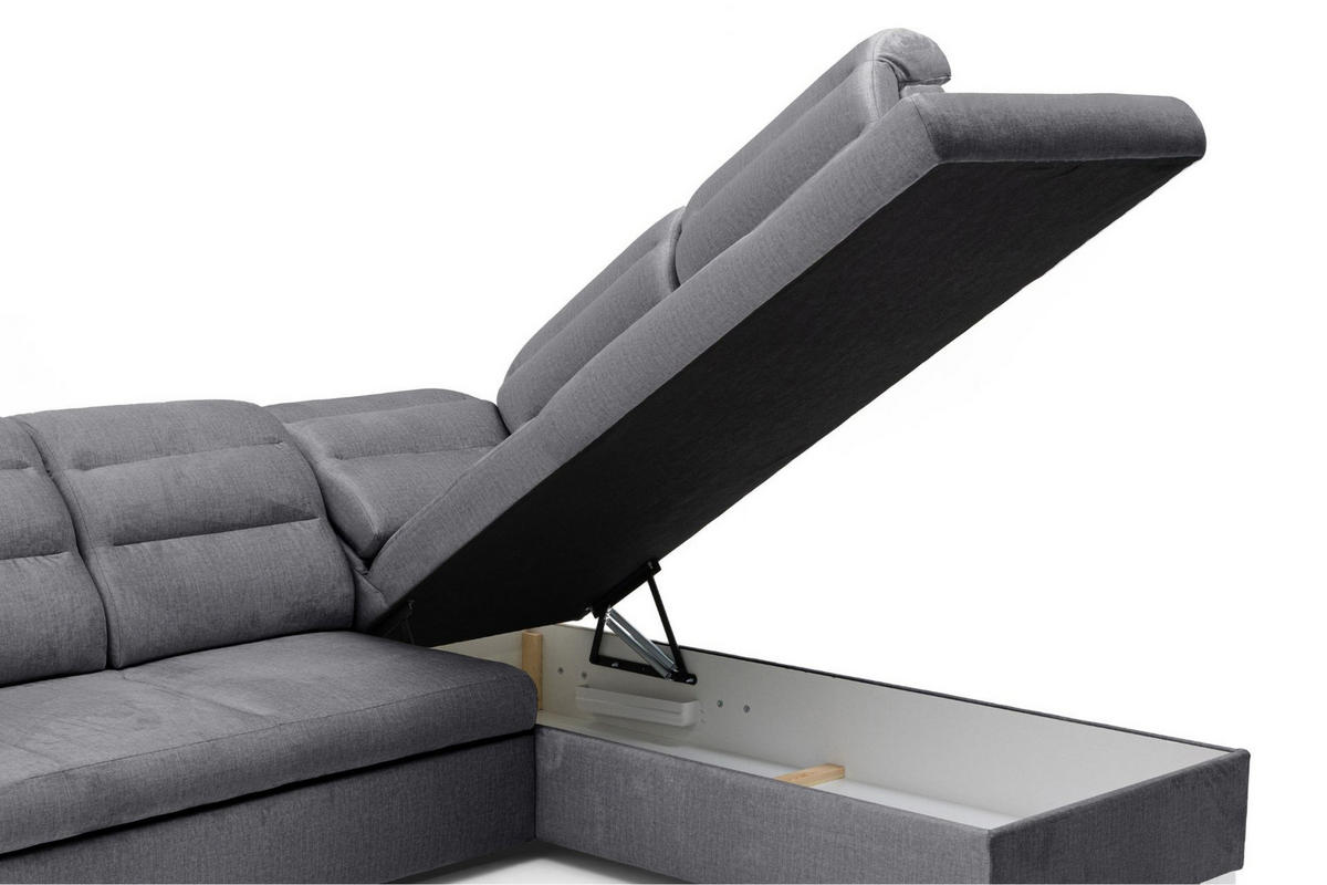 ECKSOFA U-Form CLOUD U Rechts mit Schlaffunktion 120x252 Velours Dunkelgrau - Dunkelgrau/Silberfarben, Holz/Kunststoff (202/103/320cm) - Muffo