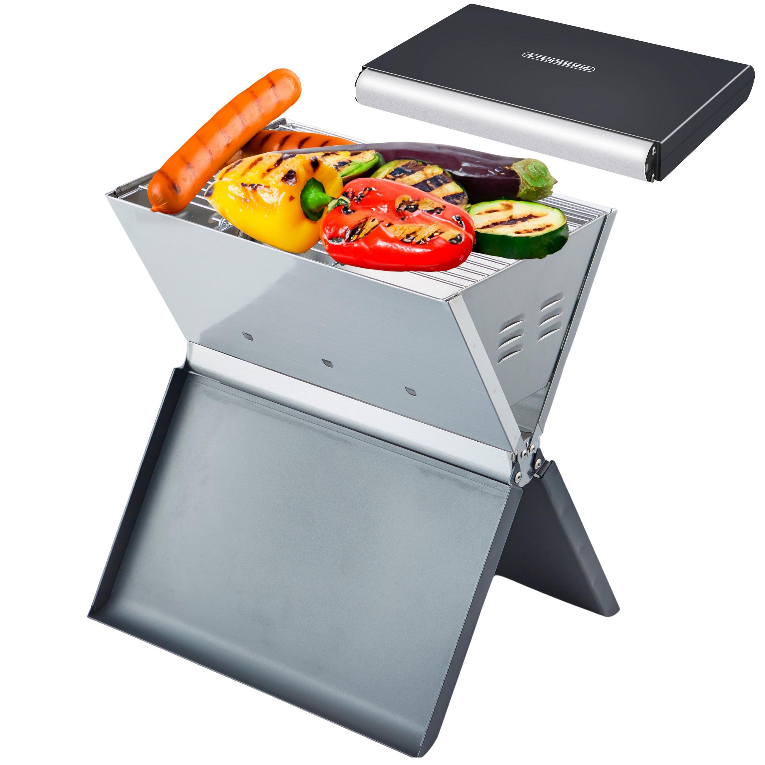 HOLZKOHLEGRILL Klappgrill Blitzschneller Aufbau Schwarz - Schwarz, Metall (33/38.5/36cm) - STEINBORG