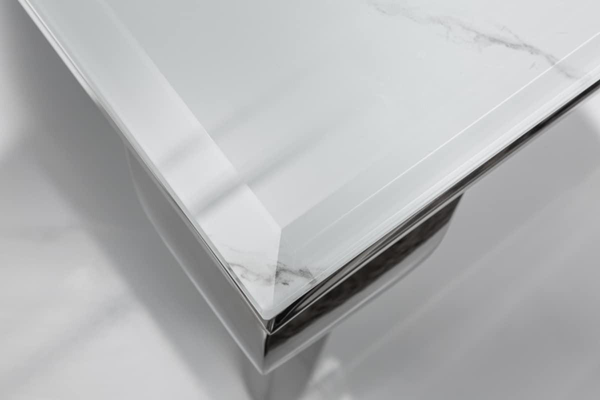 COUCHTISCH MODERN BAROCK Marmor rechteckig Grau|Silber|Weiß 100cm - Silberfarben/Weiß, Glas/Stein (60/100/45cm) - riess-ambiente