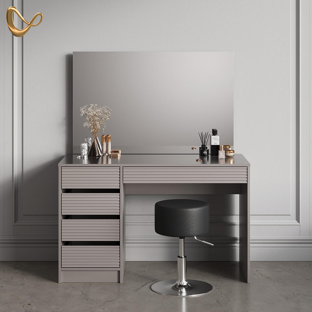 SCHMINKTISCH Imola Cashmere 120 cm mit Hocker - Kaschmir, Holzwerkstoff (120/75/55cm) - Livinity®